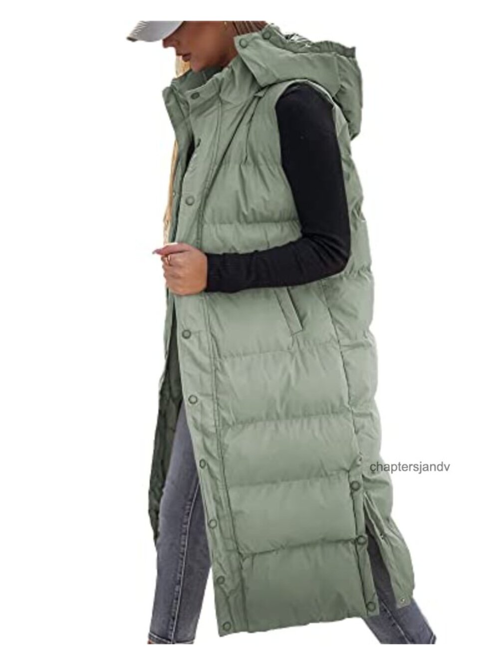 Quilted Long Puffer Vest Hooded Sleeveless Zip Up Padded Winter Outerwear